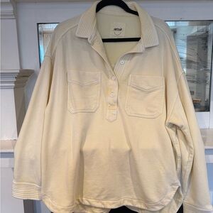 Aerie Butter Yellow Popover Polo Sweatshirt Button-Up Pullover